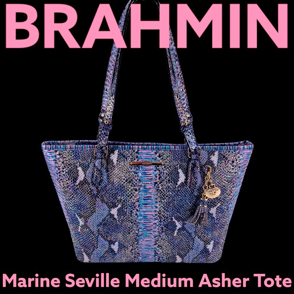 BRAHMIN MARINE SEVILLE BLUE PINK MEDIUM ASHER TOTE